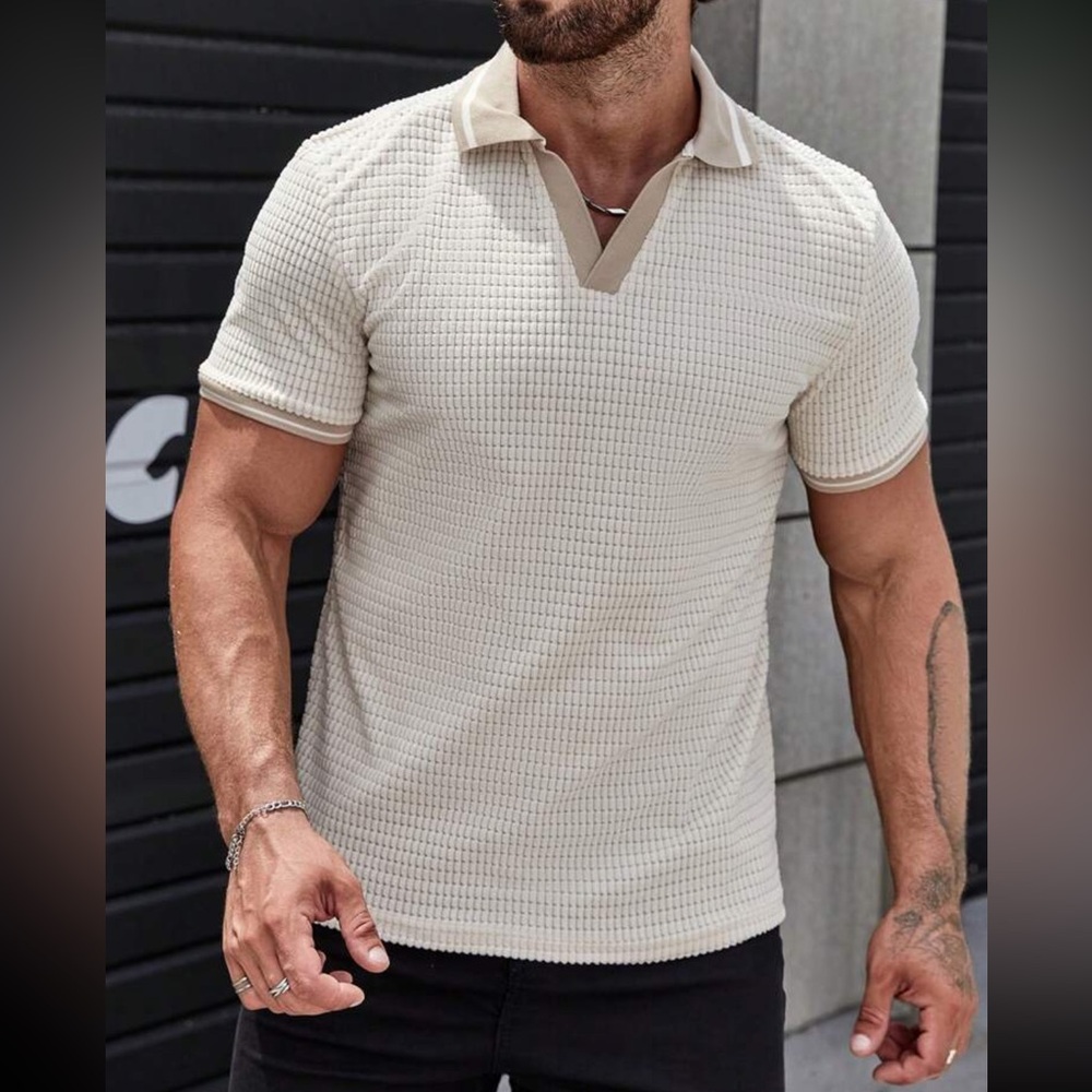 Men's Cream Textured Polo Shirt